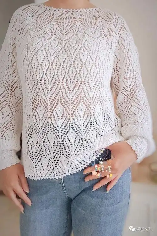 繁叶如花非常精致的女士钩针套头衫有编织图解