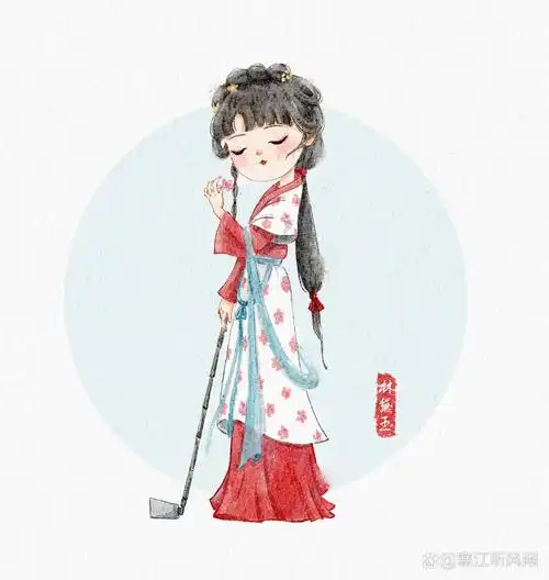 红楼梦人物插画 宝玉和黛玉 一个是阆苑仙葩,一个是美玉无瑕 唤醒了我