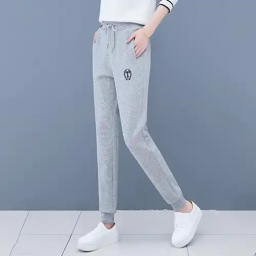 运动裤女秋季2021新款女士时尚束脚灰色休闲休闲裤