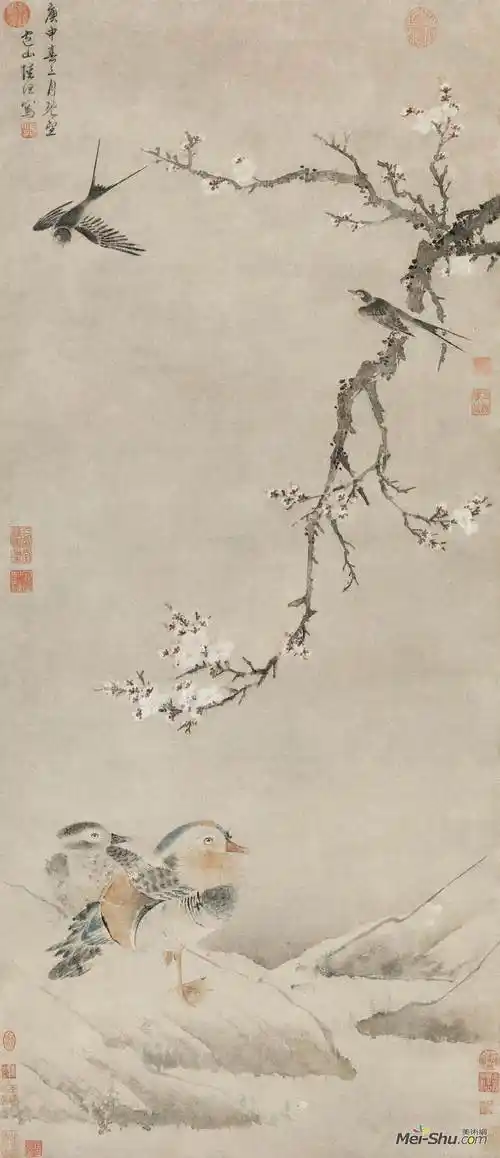 《杏花鸳鸯双燕图》陆治中国画艺术作品欣赏_名画欣赏_美术网-mei-shu