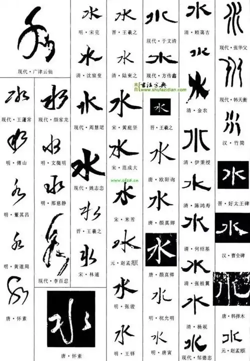 水"说文解字笔顺笔画字源图示字体演变造字解说字义引申【字义详解】