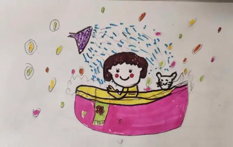 银小学生绘画作品--《洗澡》