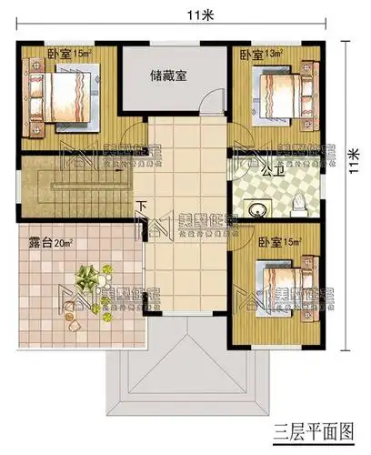 新农村自建房3层户型11米x11米经典布局含平面图