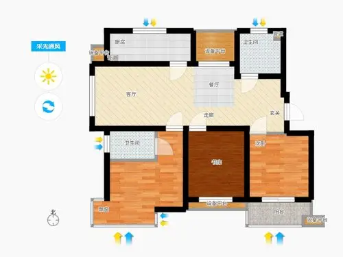 滨江阳光海岸3室1厅2卫1厨112.00㎡户型图