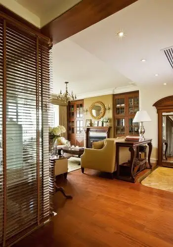 美式复古风格客厅棕色木地板效果图实木地板图片