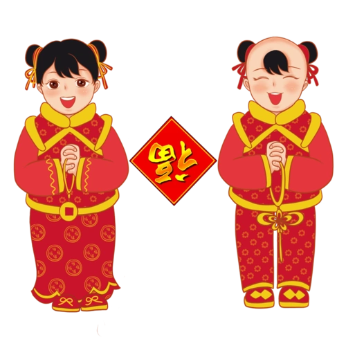 拜年金童玉女简笔画