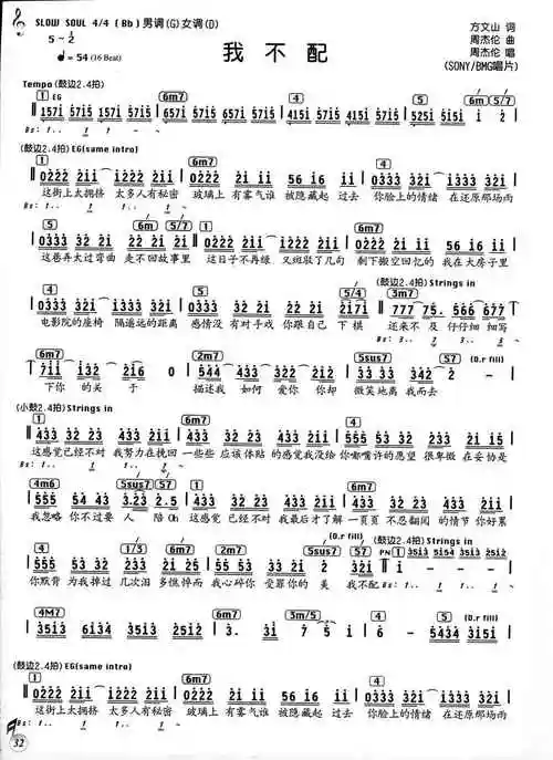 我不配 歌谱 简谱