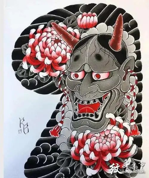 水浪半甲纹身手稿图案