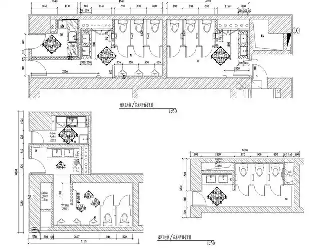 2卫生间,茶水间平面布置图