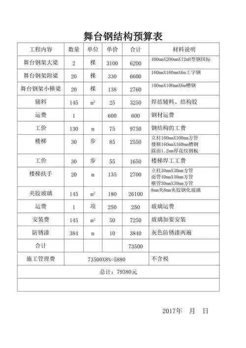 舞台钢结构预算