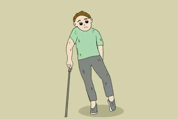 扭扭,总是不能走直线,或者说一个脚容易画圈,还有就是走路一瘸一拐的