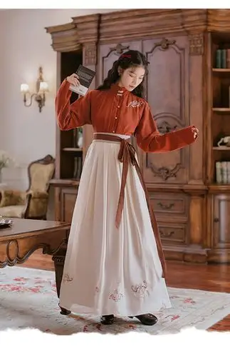 汉服女改良版秋冬季中国风连衣裙现代日常装学生齐腰汉元素古装女