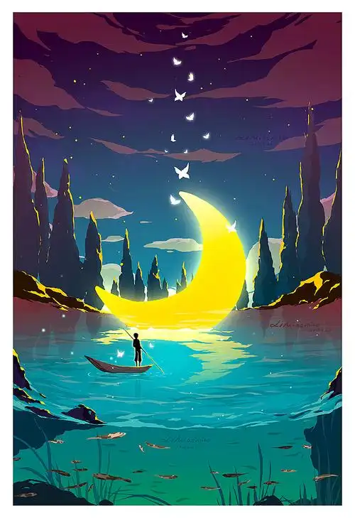 夏夜之梦 br>少年梦中撑船游鱼塘