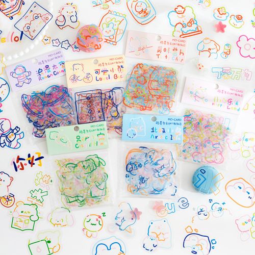 陌墨pet贴纸包 彩虹没烦恼可爱防水透明手机壳手账日记装饰贴纸画