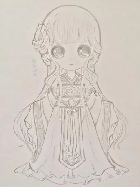 动漫人物简笔画萌女古风