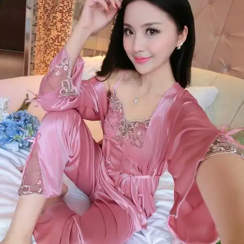 性感睡衣女夏套装带冰丝睡裙两件套薄款学生真丝短袖蕾丝家居服1601中