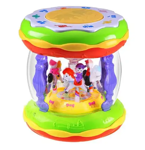 活石婴儿手拍鼓电动旋转木马儿童音乐拍拍鼓益智发光玩具1-3岁