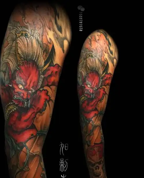 风神花臂纹身图片_手部成品传统人物鬼神纹身图案