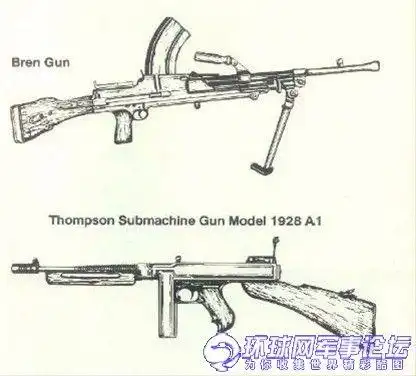 英制bren "布伦"机枪和美制 thompson "汤普森"m1928 a1 型冲锋枪