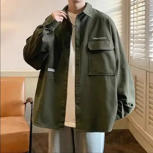 长袖衬衫外套男士日系潮牌男生百搭外穿衬衣工装高级感夏季