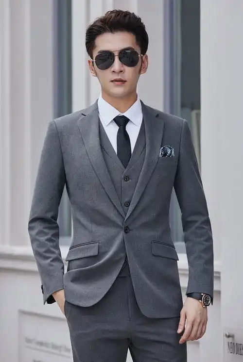 优以纯潮牌西装男士套装青年休闲色西服韩版商务修身正装新郎帅气结