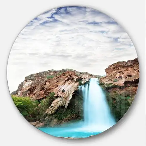 designart " 神奇瀑布下 cloudy sky 风景圆形 " 墙壁艺术,21.
