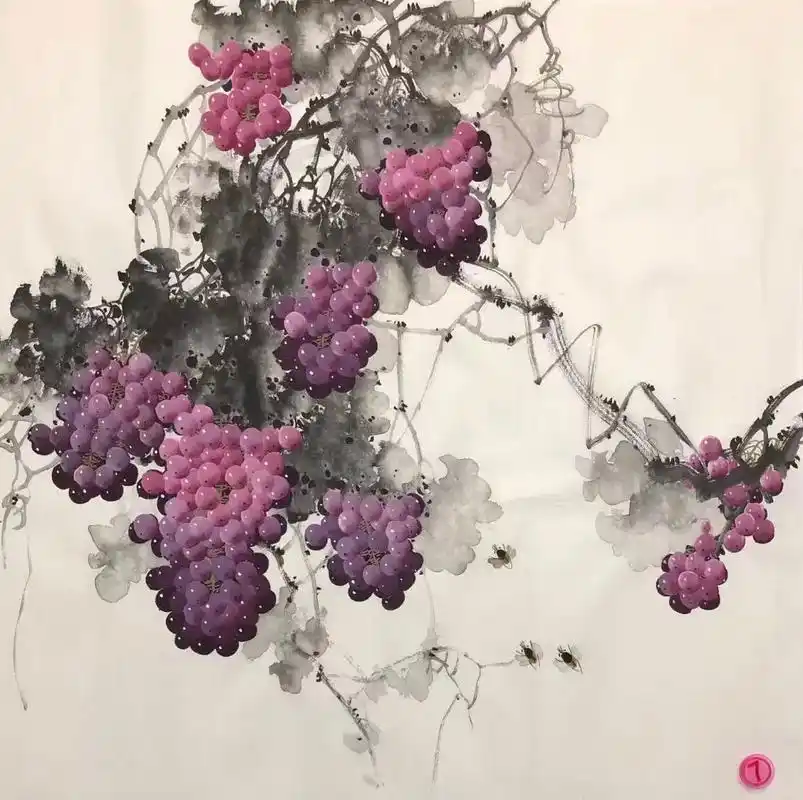 国画葡萄4尺斗方68x68cm刚子老师作品