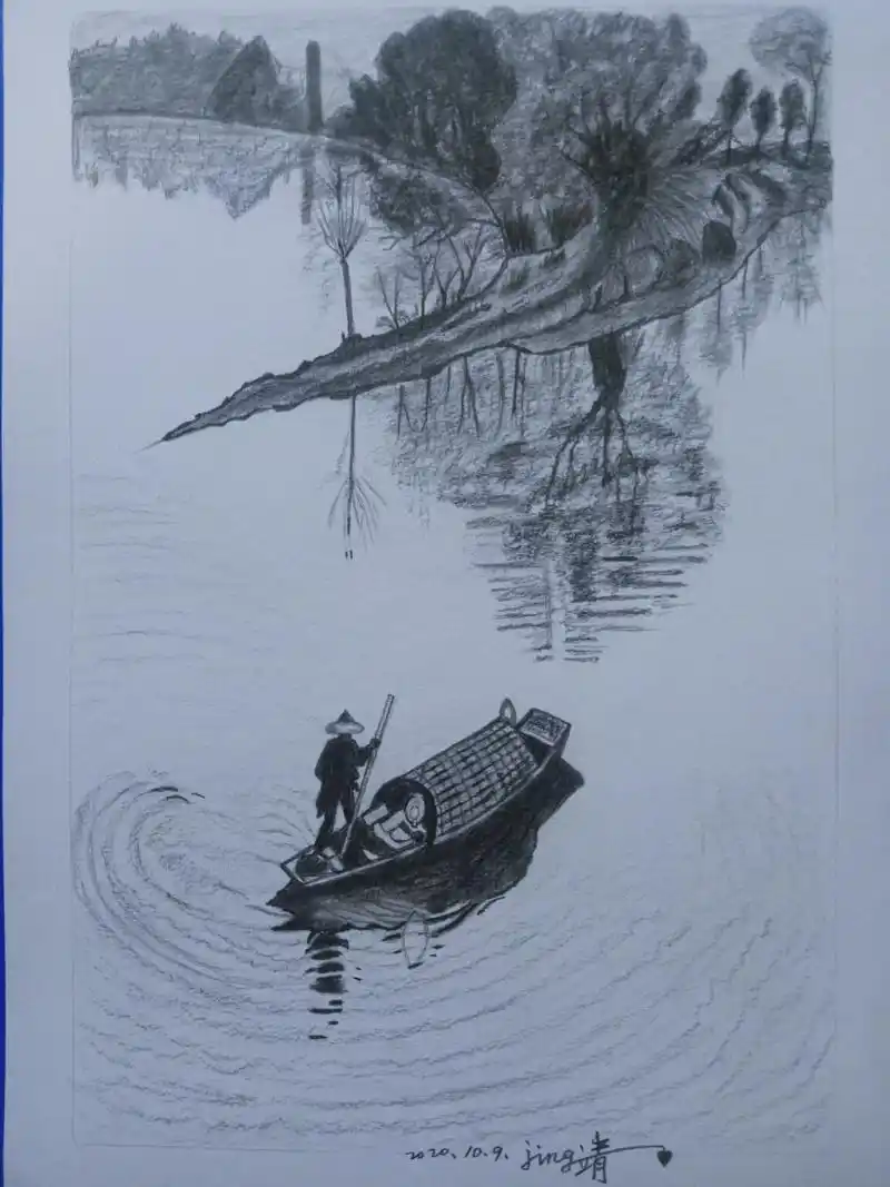 我的素描作品铅笔画《家乡如画》每日一画 我的素描作品铅笔画《家乡