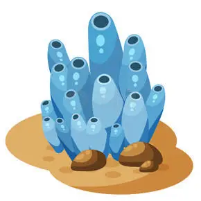 水下植物,珊瑚下的海藻,孤立的卡通风格.