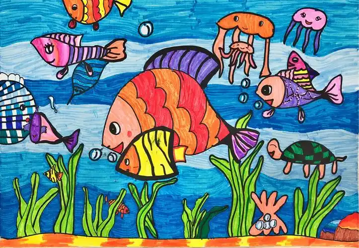 《水中的鱼》——儿童画