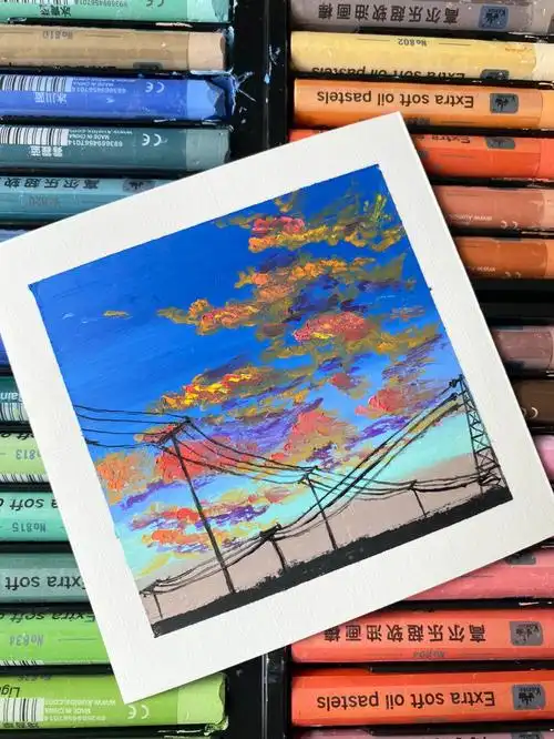 油画棒画一个夏天31丨火烧云