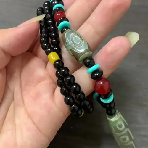 玛瑙天珠项链西藏玛瑙九眼天珠项链老玛瑙毛衣链 直播玉器货源