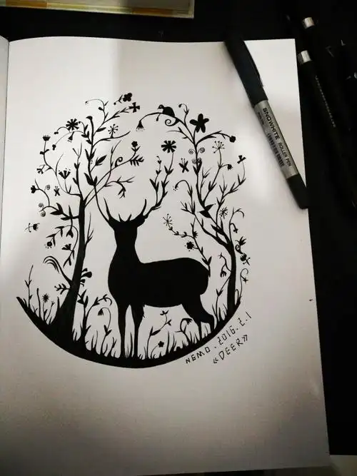 黑白画动物线稿