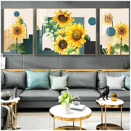 北欧风格现代客厅装饰画现代简约小清新向日葵三联沙发背景墙挂画