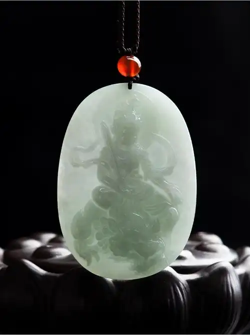 timeswind天然缅甸翡翠文殊菩萨佛像吊坠男士项链玉坠翡翠文殊菩萨附
