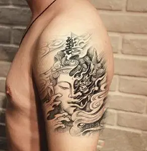善恶一念之间唐僧仿真纹身贴 半魔半佛男女款 花臂 小腿 手臂防水
