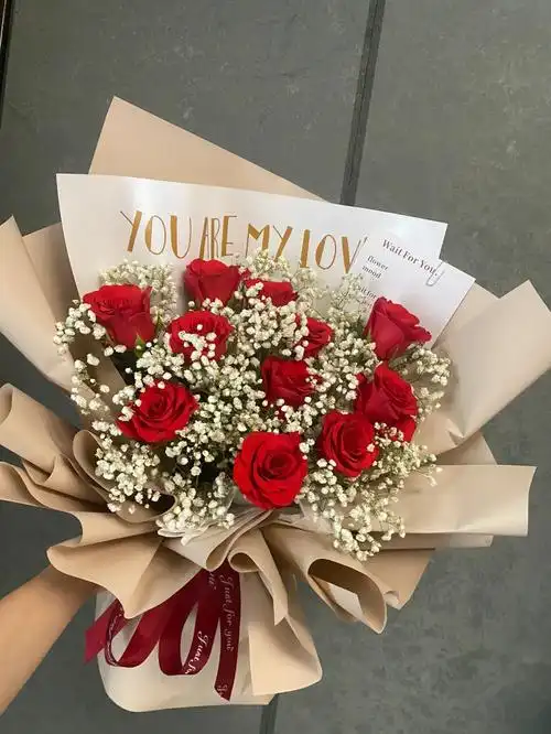 11朵红玫瑰配满天星鲜花花束