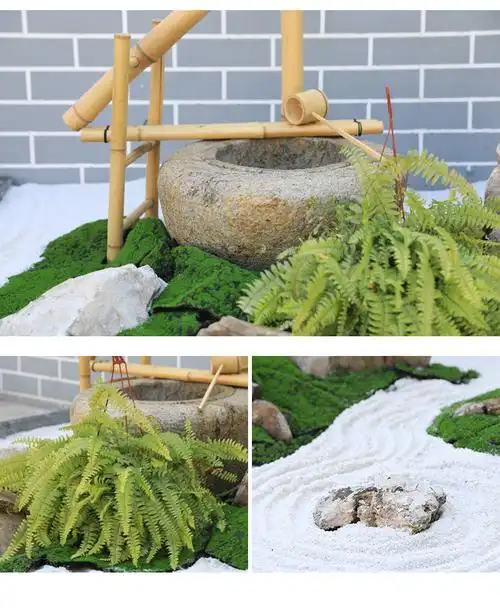 禅意日式枯山水景观石室内造景户外庭院小品石钵假山置石水盆流水 枯