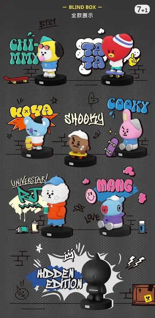 速发bt21街头streetmood公仔盲盒防弹少年团bts周边潮玩摆件礼物单个