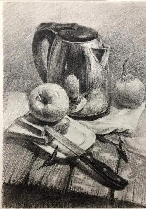 基础部素描静物小稿课程之不锈钢练习