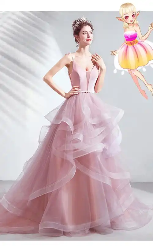 【品牌】甜美马卡龙粉色新娘结婚敬酒服宴会主持人婚纱晚礼服 马卡龙