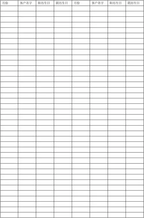 客户生日表格