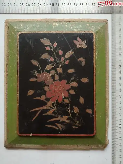 清代或民国初期楠木大漆描金漆画花鸟1个md1310