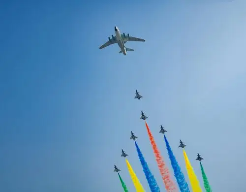 国庆阅兵,飞机飞过家楼顶.