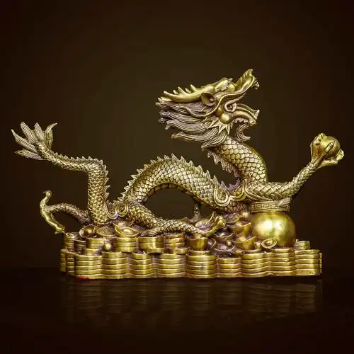 纯铜聚宝盆龙摆件摆件大号金龙福龙铜龙工艺品家居摆件