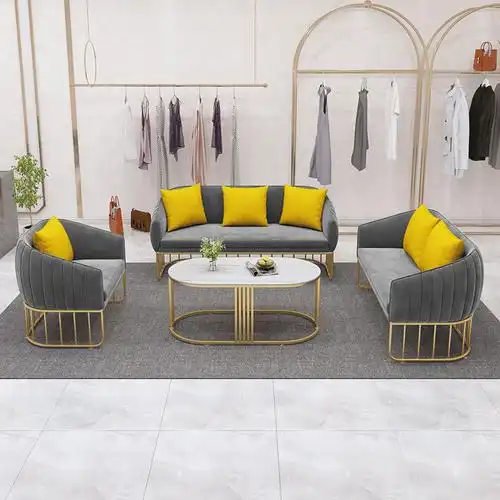 u型沙发双人u型沙发茶几组合欧式轻奢网红款女装店美容理发店休息区