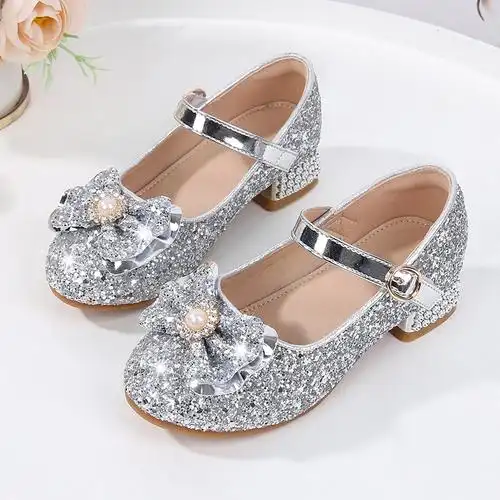 女童公主鞋2024春季新款水晶鞋中大童韩版时尚舞蹈鞋儿童高跟鞋子