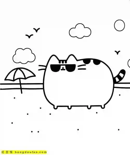 11张3到10岁孩子们最喜欢的胖吉猫卡通涂色图片-红豆饭小学生简笔画