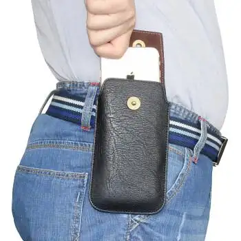 啄木鸟品牌时尚轻薄手机皮套穿皮带挂腰包男老人新款竖式软壳 棕色 长