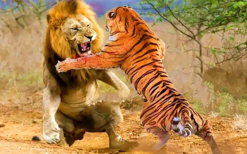 狮虎斗系列;老虎狮子谁才是真正的百兽之王,罕见的世纪之战!(5)